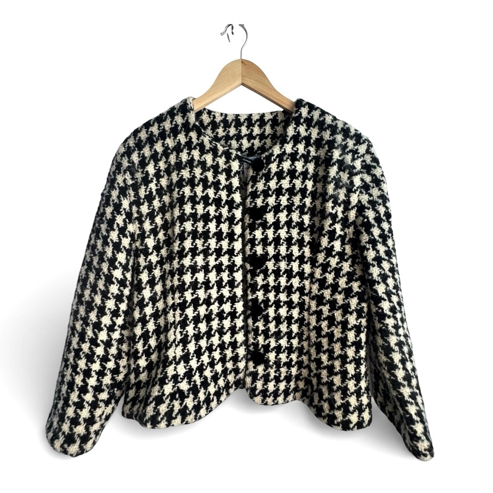 TAPESTRIES IRELAND VINTAGE Houndstooth Checkered Wool Blazer Coat Size Large